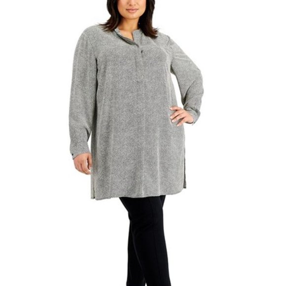 Anne Klein Tops - Plus Size Rambling-Dot Nehru Tunic